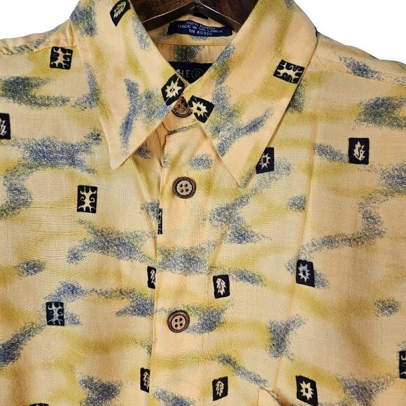 90s Ron Chereskin Hawaiian Shirt Beach Woody Surfer Pattern Rayon Mens M Yellow - Picture 7 of 10